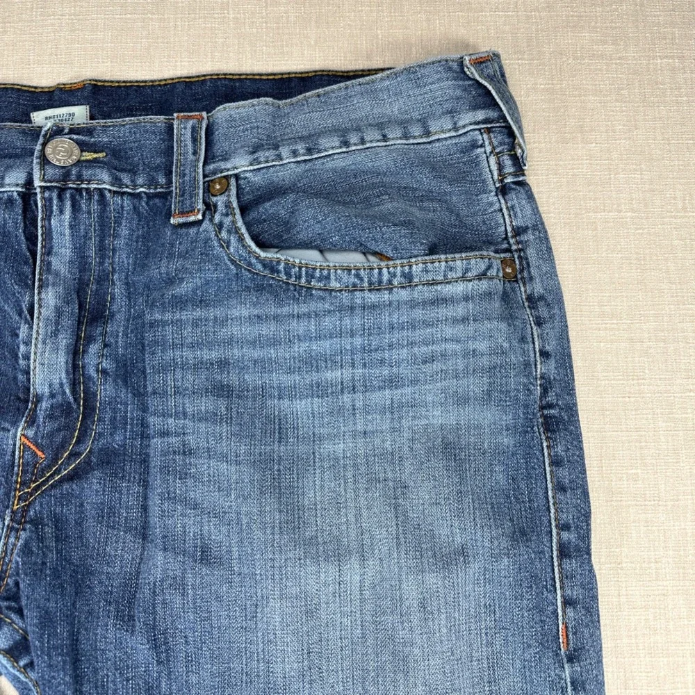 True Religion Ricky Jeans Mens 44 Blue Straight Leg Med Wash Horseshoe Made USA
